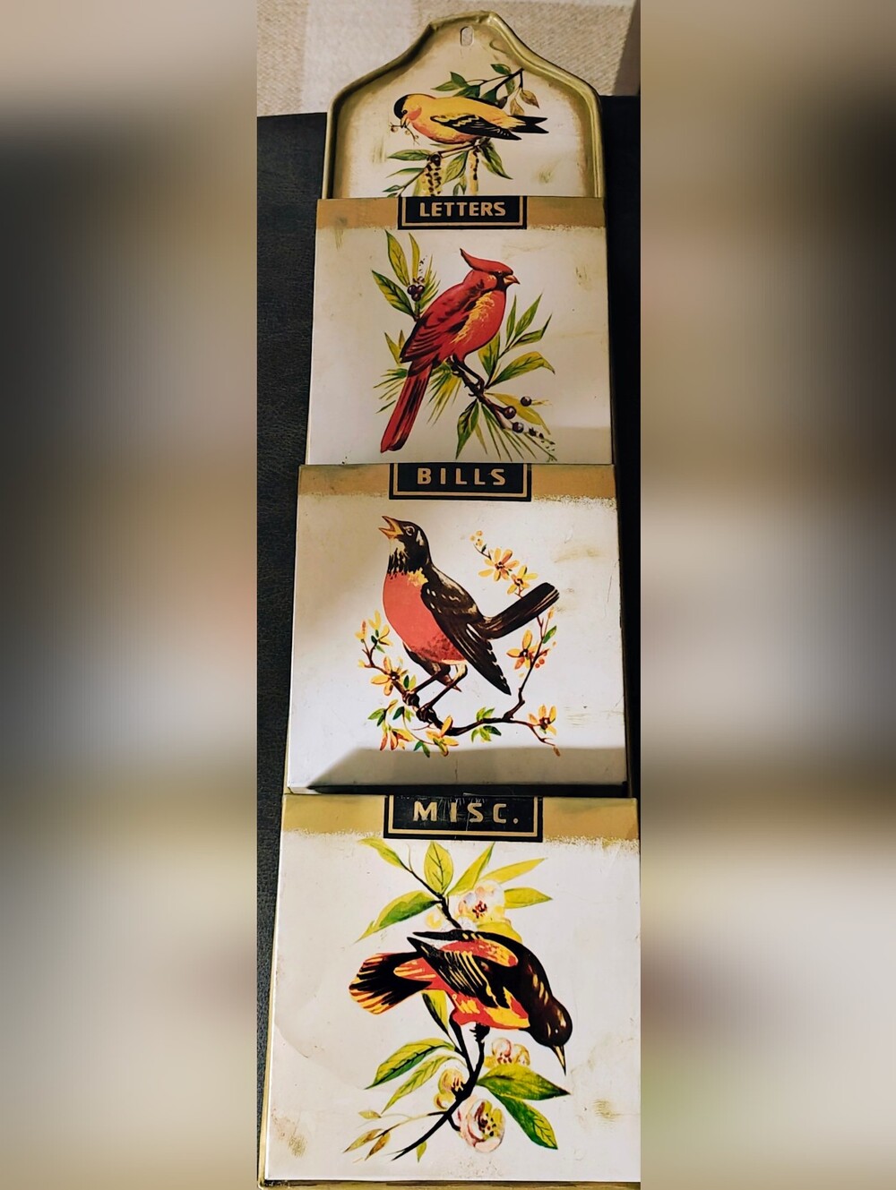 Vintage Metal Bird design 3 Slot Wall Mount Mail Organizer.